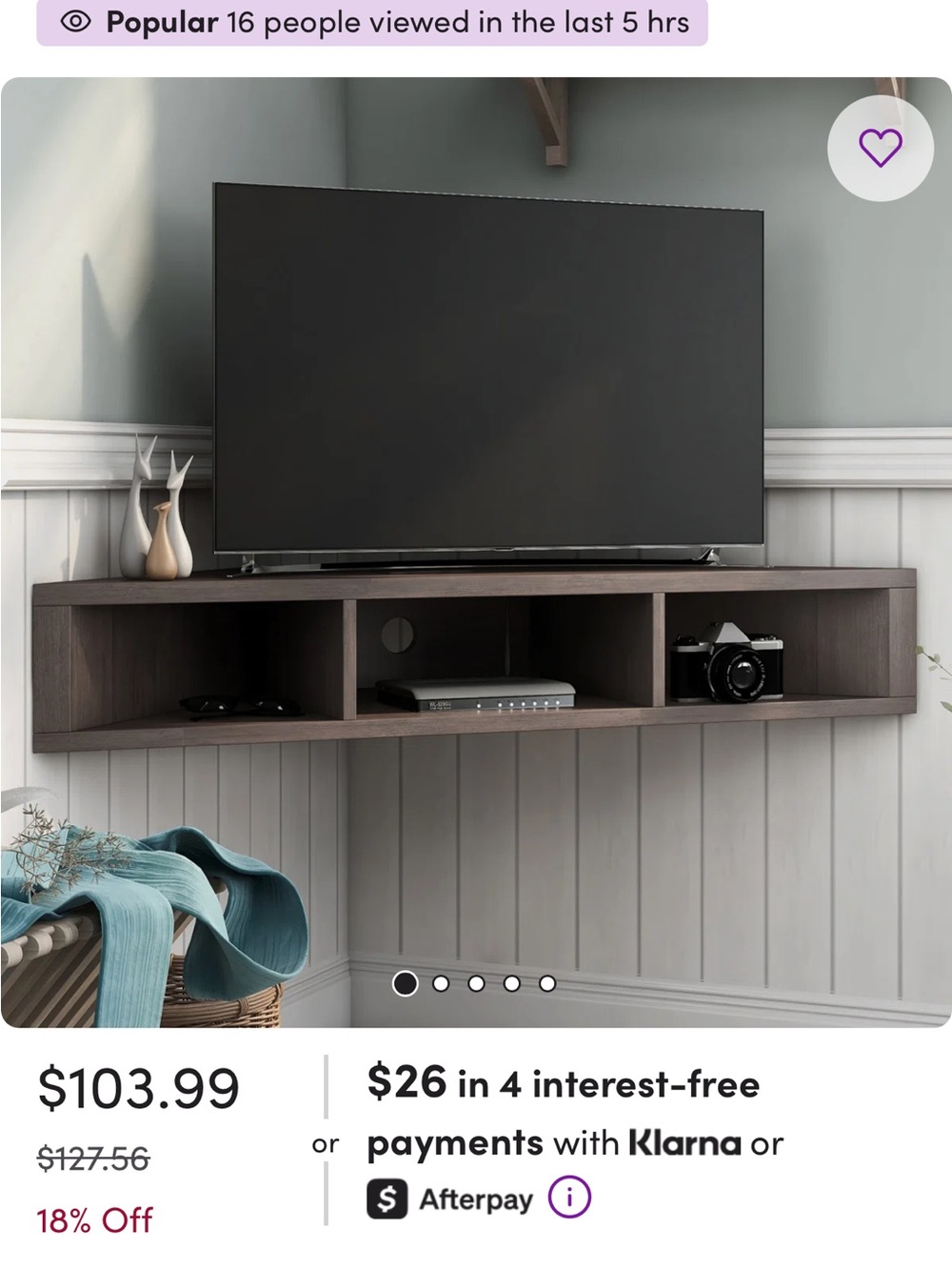 wade logan Floating Media Shelf in Gray-Brown